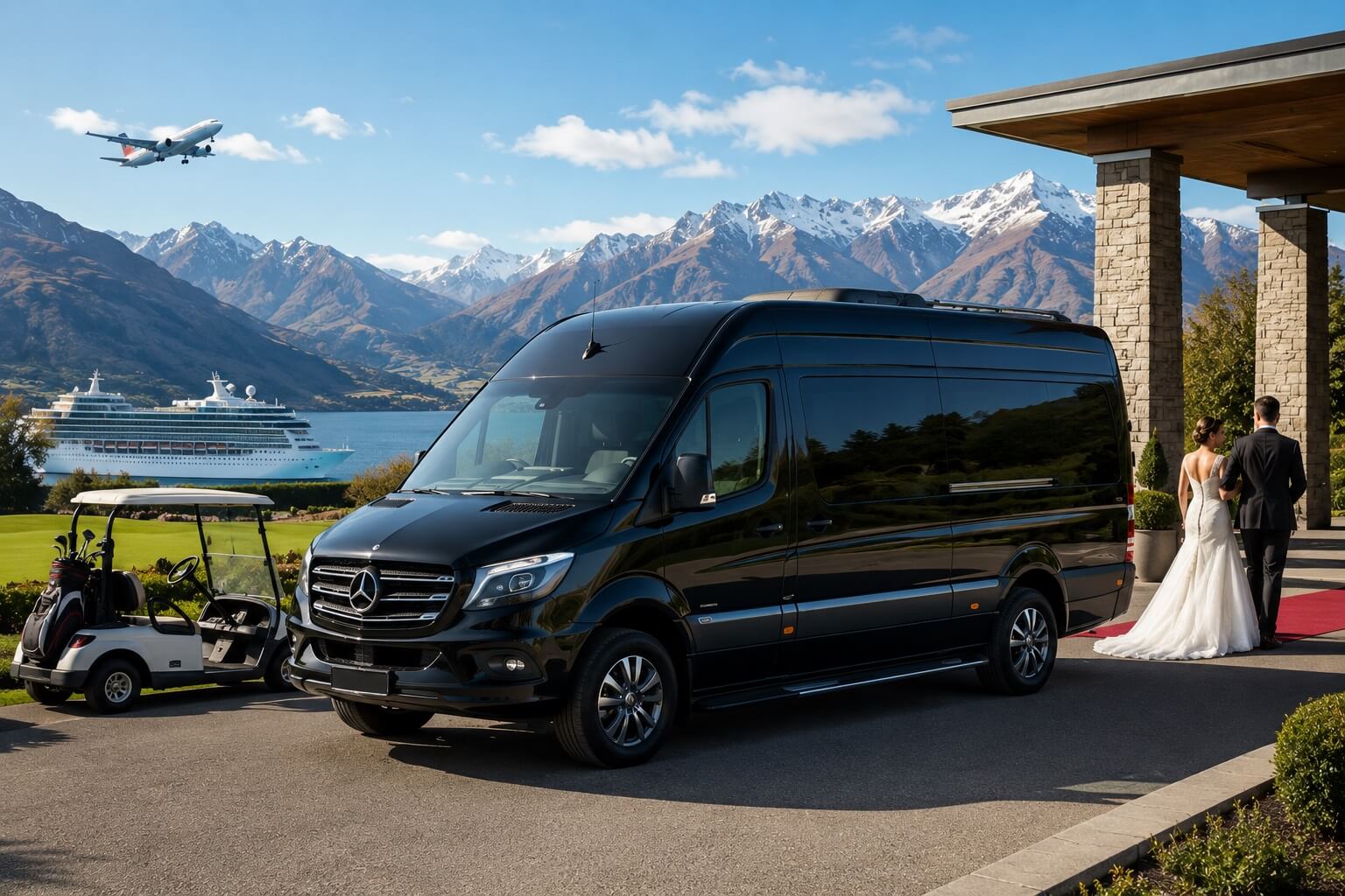 Private van on a scenic mountain road
